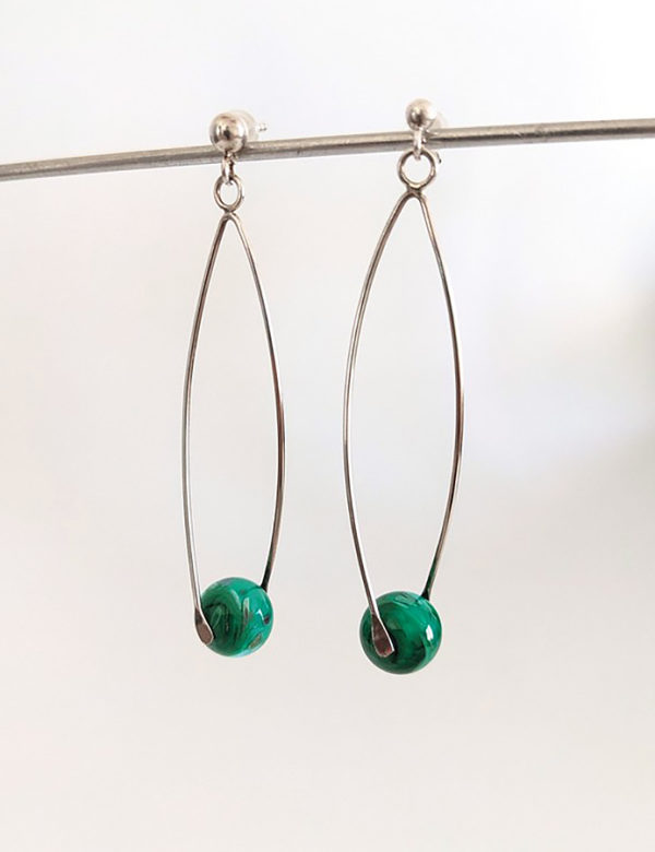 Boucles d'oreilles en argent et perles de Murano couleur vert malachite